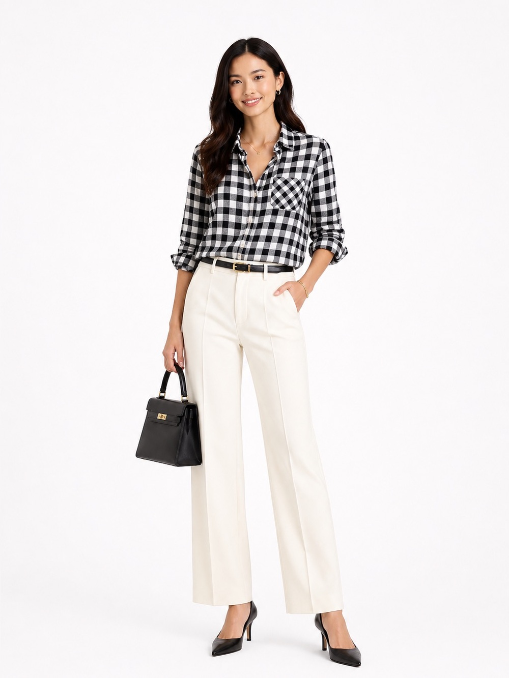 PAIGE Monochrome Checkered Button-Down Shirt